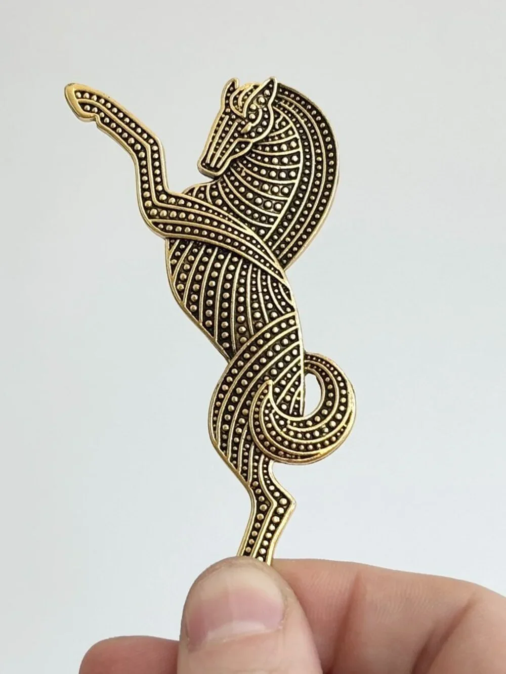 Leaping Horse Gold Toned Textured Beaded Vintage Inspired Brooch Pin